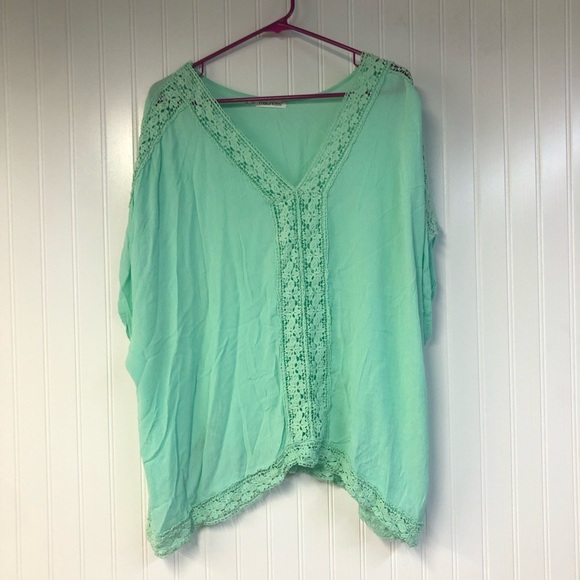 Maurices Mint Green Lace Trim Women's Top Dolman Sleeve Size 3 3X - Picture 1 of 4